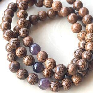 Sandalwood amethyst beaded bracelet ONE NEW stretch reiki meditation yoga